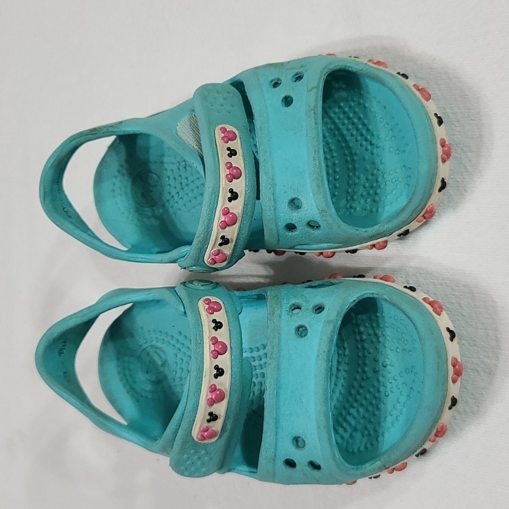 CROCS Disney/Pixar Toddler Girls Shoes Aqua‎ Pink/Black Mickey Minnie Sz 7 GUC